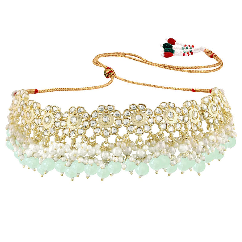 Etnico Gold Plated Traditional Kundan & Pearl Studded Choker Necklace Set For Women/Girls (K7213Min)