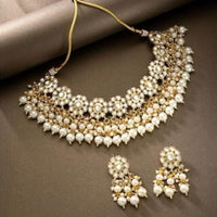 Etnico Gold Plated Traditional Kundan & Pearl Studded Choker Necklace Set For Women/Girls (K7213WH)