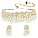 Etnico Gold Plated Traditional Kundan & Pearl Studded Choker Necklace Set For Women/Girls (K7213WH)