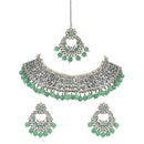 Etnico Gold Plated Traditional Pearl Kundan Studded Choker Jewellery Necklace Set with Maang Tikka for Women (K7217Min)