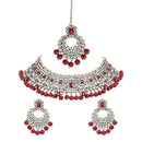 Etnico Gold Plated Traditional Pearl Kundan Studded Choker Jewellery Necklace Set with Maang Tikka for Women (K7218M)