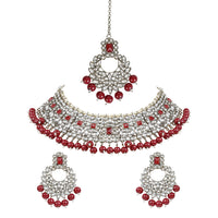 Etnico Gold Plated Traditional Pearl Kundan Studded Choker Jewellery Necklace Set with Maang Tikka for Women (K7218M)