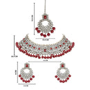 Etnico Gold Plated Traditional Pearl Kundan Studded Choker Jewellery Necklace Set with Maang Tikka for Women (K7218M)