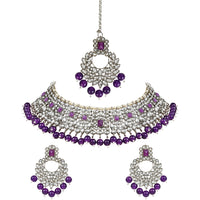 Etnico Gold Plated Traditional Pearl Kundan Studded Choker Jewellery Necklace Set with Maang Tikka for Women (K7218Pu)