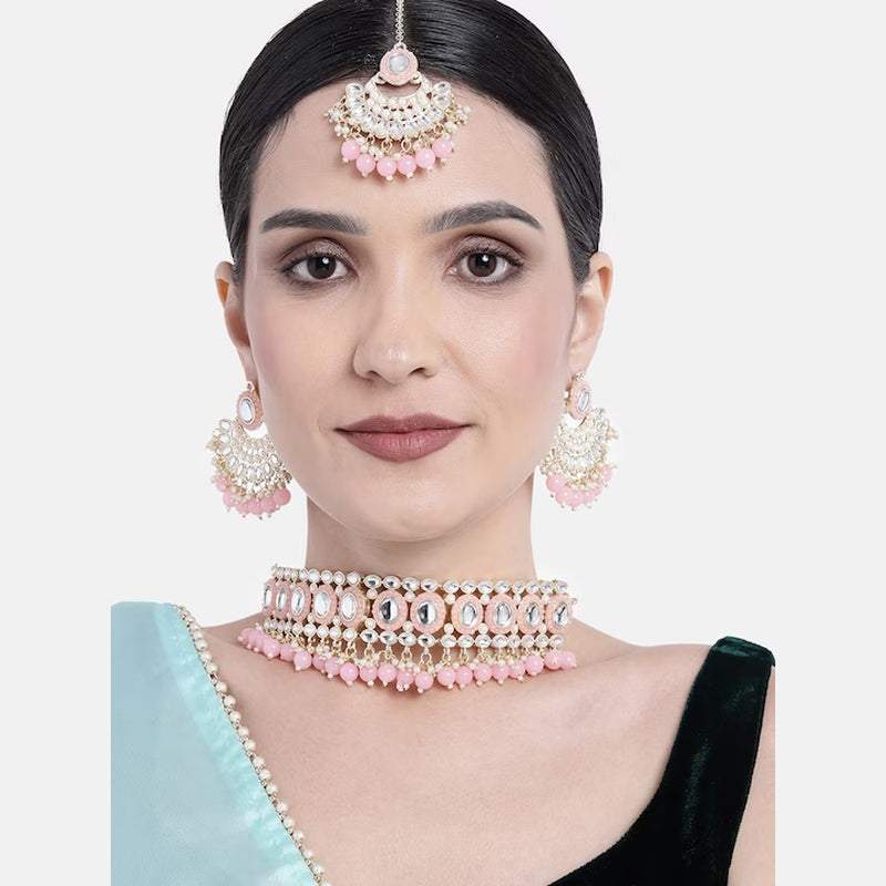 Etnico Gold Plated Traditional Kundan Choker Necklace Set Gift for Women & Girls(K7228Pi)