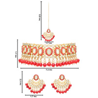 Etnico Gold Plated Traditional Kundan & Pearls Choker Necklace Set Gift for Women & Girls(K7228R)