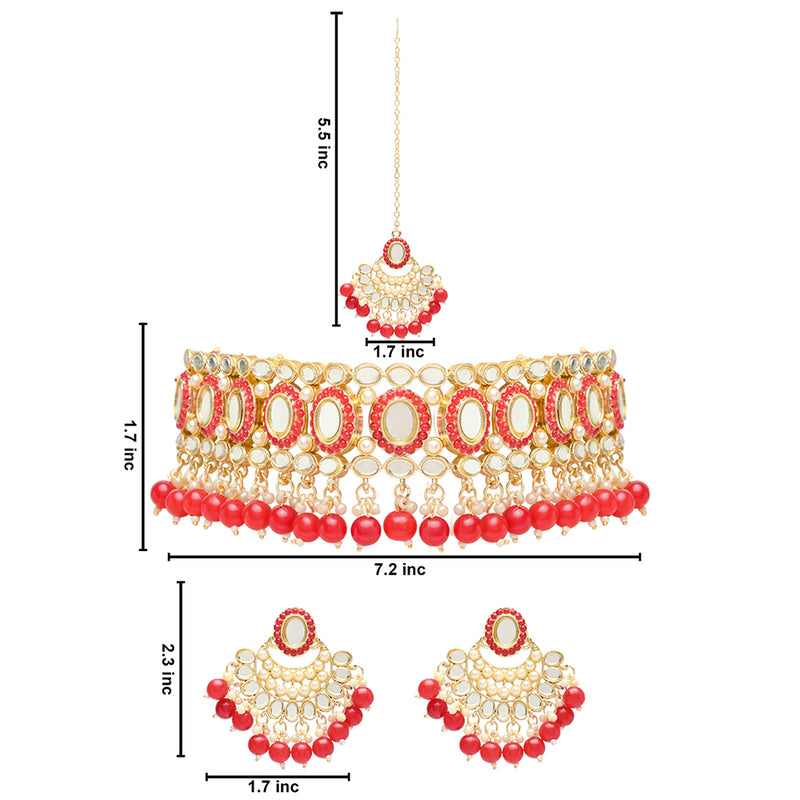 Etnico Gold Plated Traditional Kundan & Pearls Choker Necklace Set Gift for Women & Girls(K7228R)