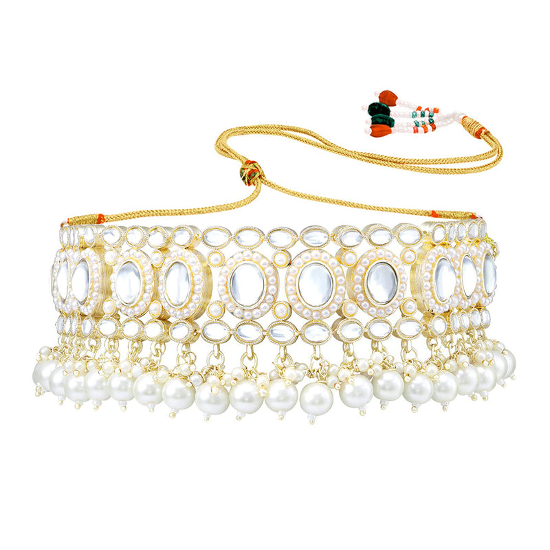 Etnico Gold Plated Traditional Kundan Choker Necklace Set Gift for Women & Girls(K7228W)