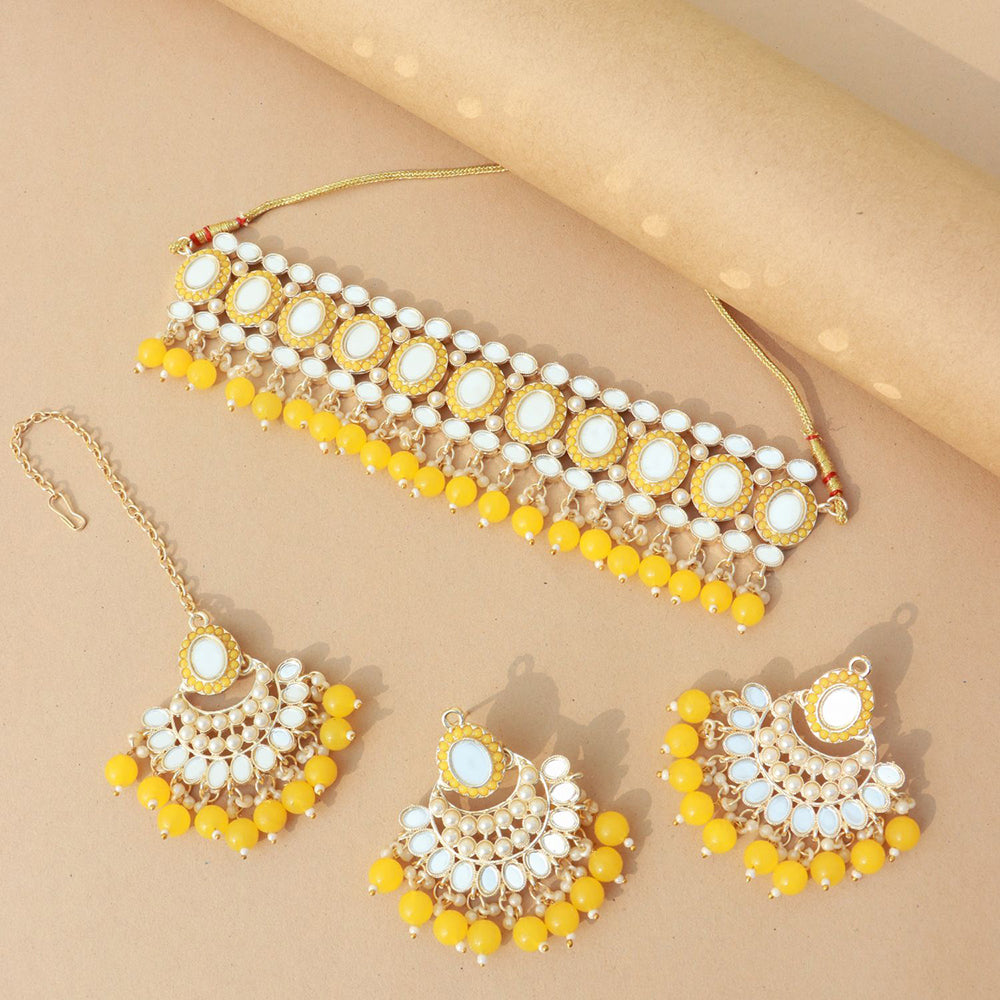 Etnico Gold Plated Traditional Kundan & Pearls Choker Necklace Set Gift for Women & Girls(K7228Y)