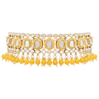 Etnico Gold Plated Traditional Kundan & Pearls Choker Necklace Set Gift for Women & Girls(K7228Y)