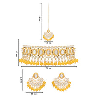 Etnico Gold Plated Traditional Kundan & Pearls Choker Necklace Set Gift for Women & Girls(K7228Y)