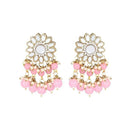 Etnico 18K Gold Plated Traditional Kundan Studded Pink Pearl Hanging Choker Necklace Jewellery Set With Earrings & Maang Tikka For Women & Girls (K7232Pi)