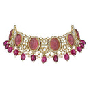 Etnico Gold Plated Traditional Red Pearl Kundan & Stone Studded Jewellery Necklace Set with Maang Tikka for Women (K7233Pu)