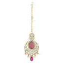 Etnico Gold Plated Traditional Red Pearl Kundan & Stone Studded Jewellery Necklace Set with Maang Tikka for Women (K7233Pu)