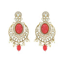 Etnico Gold Plated Traditional Red Pearl Kundan & Stone Studded Jewellery Necklace Set with Maang Tikka for Women (K7233R)