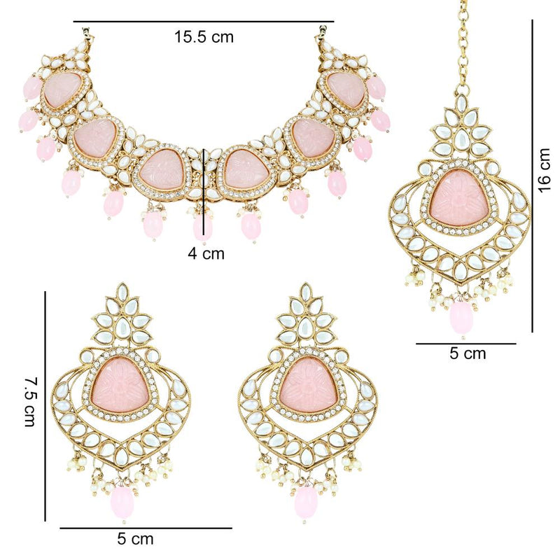 Etnico Gold Plated Traditional Pearl Kundan & Stone Studded Jewellery Necklace Set with Maang Tikka for Women (K7236Pi)