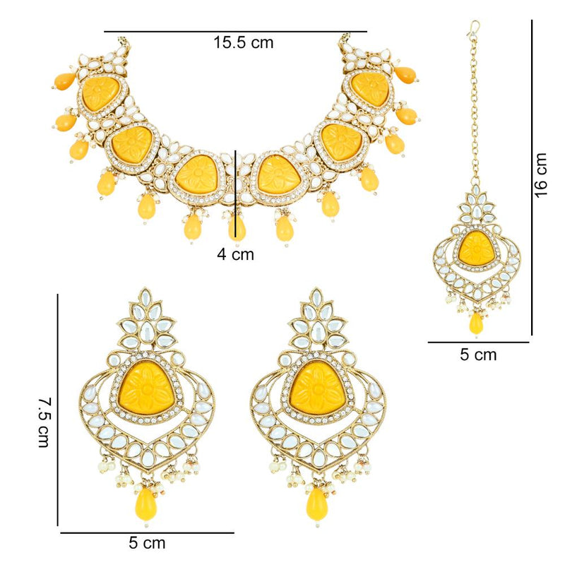 Etnico Gold Plated Traditional Pearl Kundan & Stone Studded Jewellery Necklace Set with Maang Tikka for Women (K7236Y)