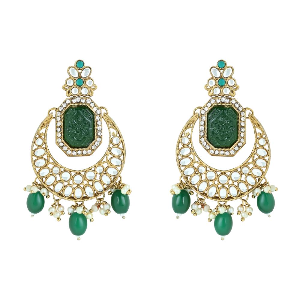 Etnico Gold Plated Traditional Pearl Kundan & Stone Studded Jewellery Necklace Set with Maang Tikka for Women (K7237G)