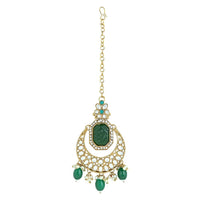 Etnico Gold Plated Traditional Pearl Kundan & Stone Studded Jewellery Necklace Set with Maang Tikka for Women (K7237G)
