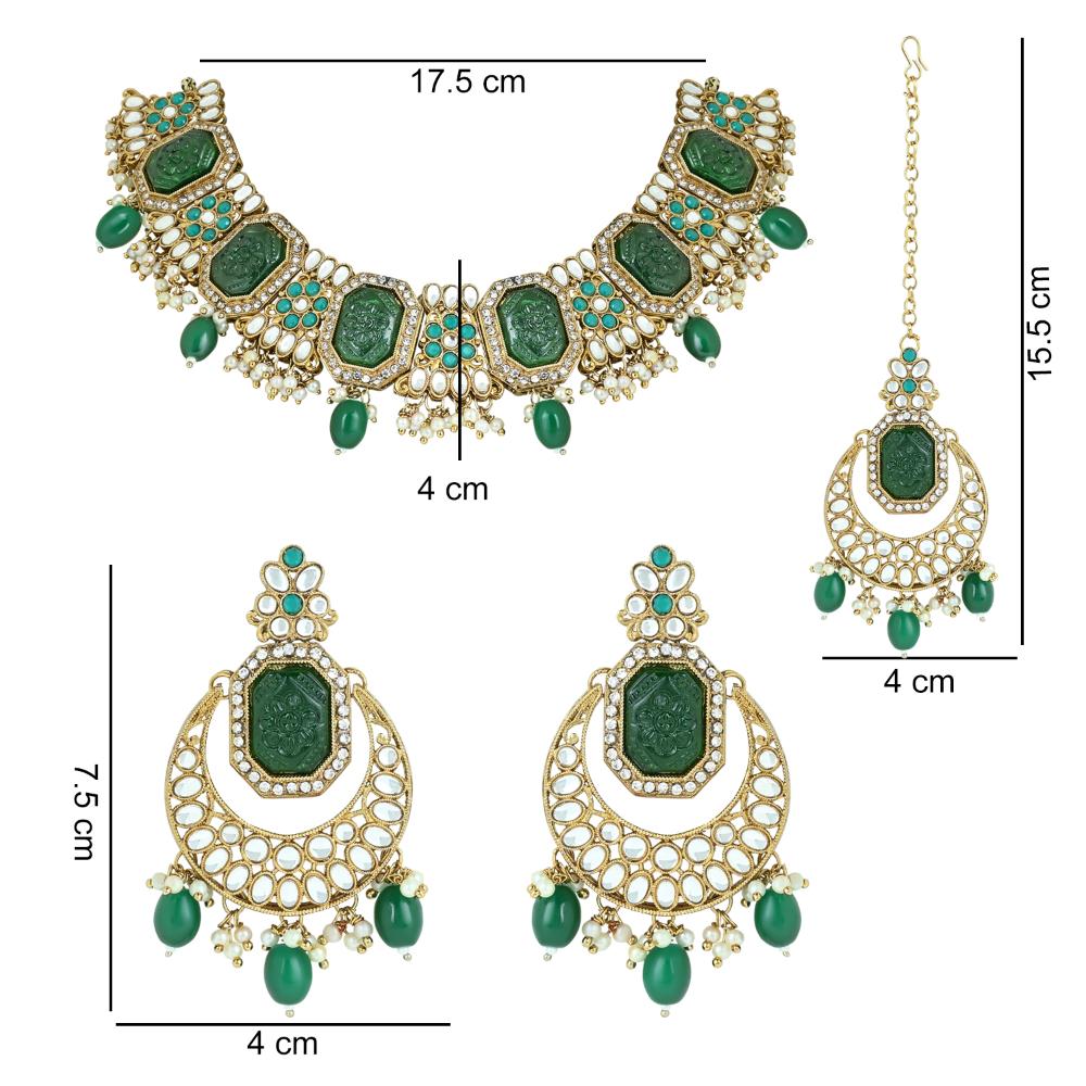 Etnico Gold Plated Traditional Pearl Kundan & Stone Studded Jewellery Necklace Set with Maang Tikka for Women (K7237G)