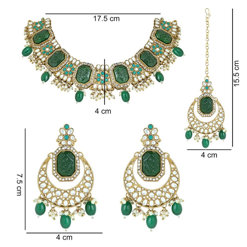 Etnico Gold Plated Traditional Pearl Kundan & Stone Studded Jewellery Necklace Set with Maang Tikka for Women (K7237G)