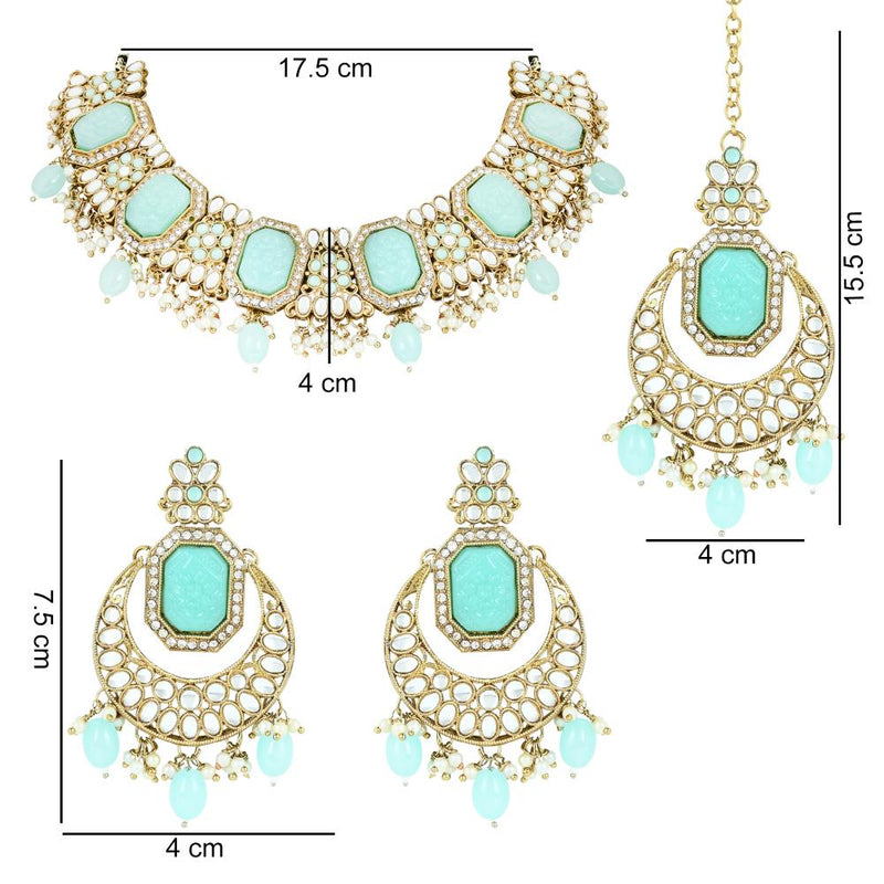 Etnico Gold Plated Traditional Pearl Kundan & Stone Studded Jewellery Necklace Set with Maang Tikka for Women (K7238Sb)