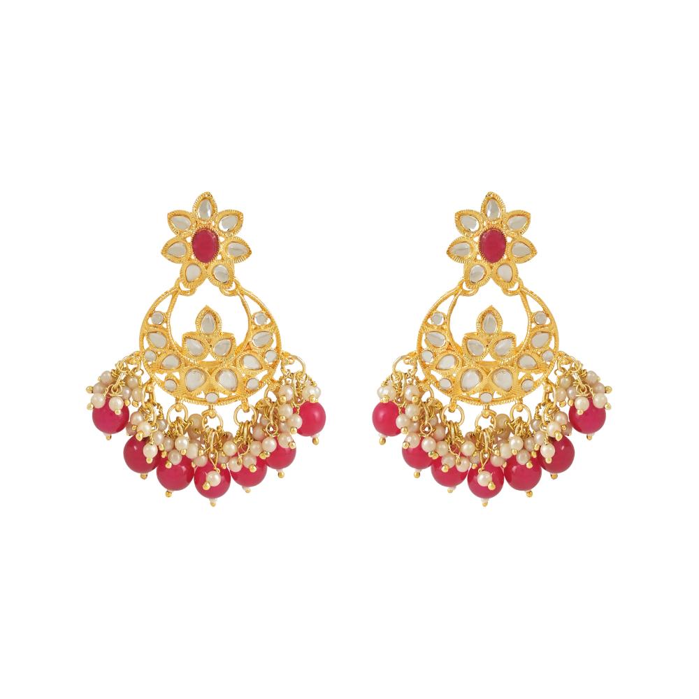Etnico Gold Plated Traditional Pearl Kundan Studded Choker Jewellery Necklace Set with Maang Tikka for Women (K7242Q)