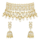 Etnico Gold Plated Traditional White Kundan & Stone Handcrafted Pearl Hanging Bridal Choker Necklace Jewellery With Jhumka Earrings Set For Women/Girls (K7246W)