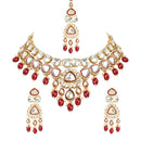 Etnico Gold Plated Traditional Pearl Kundan Necklace Jewellery Set With Earring Maang Tikka Set For Women And Girls (K7248M)