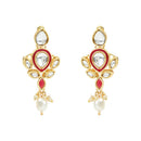 Etnico Gold Plated Traditional Pearl Kundan Studded Floral Necklace With Earring Maang Tikka Set For Women And Girls (K7249Q)