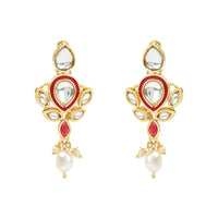Etnico Gold Plated Traditional Pearl Kundan Studded Floral Necklace With Earring Maang Tikka Set For Women And Girls (K7249Q)