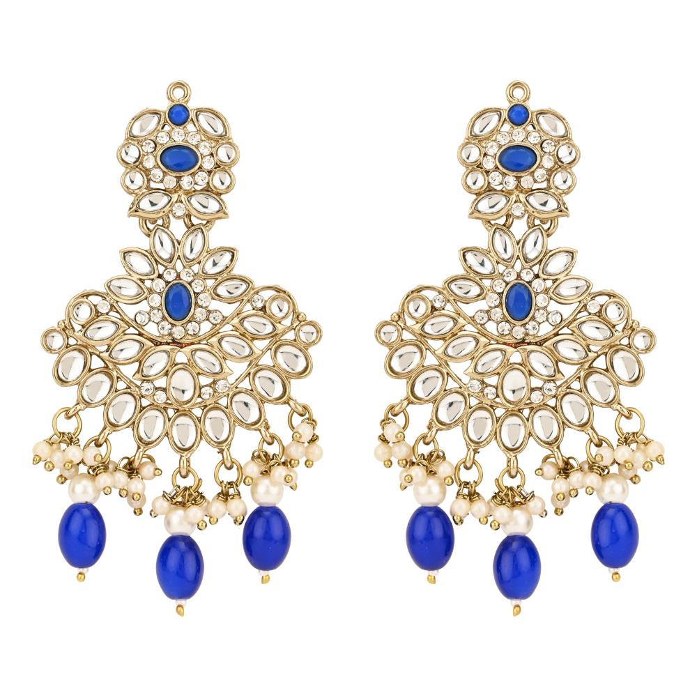 Etnico Gold Plated Traditional Kundan Pearl Drop Bridal Choker Necklace With Chandbali Earrings & Maang Tikka Jewellery Set For Women/Girls (K7257Bl)