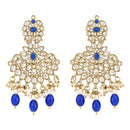 Etnico Gold Plated Traditional Kundan Pearl Drop Bridal Choker Necklace With Chandbali Earrings & Maang Tikka Jewellery Set For Women/Girls (K7257Bl)