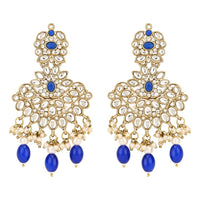 Etnico Gold Plated Traditional Kundan Pearl Drop Bridal Choker Necklace With Chandbali Earrings & Maang Tikka Jewellery Set For Women/Girls (K7257Bl)