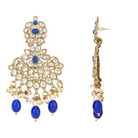 Etnico Gold Plated Traditional Kundan Pearl Drop Bridal Choker Necklace With Chandbali Earrings & Maang Tikka Jewellery Set For Women/Girls (K7257Bl)