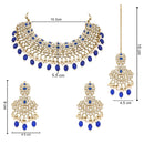 Etnico Gold Plated Traditional Kundan Pearl Drop Bridal Choker Necklace With Chandbali Earrings & Maang Tikka Jewellery Set For Women/Girls (K7257Bl)