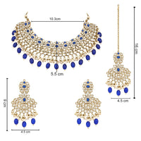 Etnico Gold Plated Traditional Kundan Pearl Drop Bridal Choker Necklace With Chandbali Earrings & Maang Tikka Jewellery Set For Women/Girls (K7257Bl)