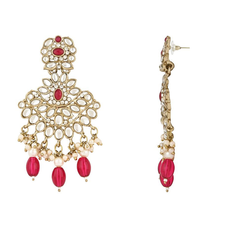 Etnico Gold Plated Traditional Kundan Pearl Drop Bridal Choker Necklace With Chandbali Earrings & Maang Tikka Jewellery Set For Women/Girls (K7257Q)