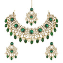 Etnico Gold Plated Traditional Kundan Pearl Drop Bridal Choker Necklace With Chandbali Earrings & Maang Tikka Jewellery Set For Women/Girls (K7258G)