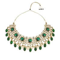 Etnico Gold Plated Traditional Kundan Pearl Drop Bridal Choker Necklace With Chandbali Earrings & Maang Tikka Jewellery Set For Women/Girls (K7258G)
