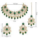 Etnico Gold Plated Traditional Kundan Pearl Drop Bridal Choker Necklace With Chandbali Earrings & Maang Tikka Jewellery Set For Women/Girls (K7258G)