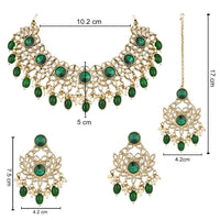 Etnico Gold Plated Traditional Kundan Pearl Drop Bridal Choker Necklace With Chandbali Earrings & Maang Tikka Jewellery Set For Women/Girls (K7258G)
