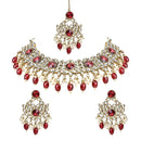 Etnico Gold Plated Traditional Kundan Pearl Drop Bridal Choker Necklace With Chandbali Earrings & Maang Tikka Jewellery Set For Women/Girls (K7258M)