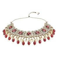 Etnico Gold Plated Traditional Kundan Pearl Drop Bridal Choker Necklace With Chandbali Earrings & Maang Tikka Jewellery Set For Women/Girls (K7258M)