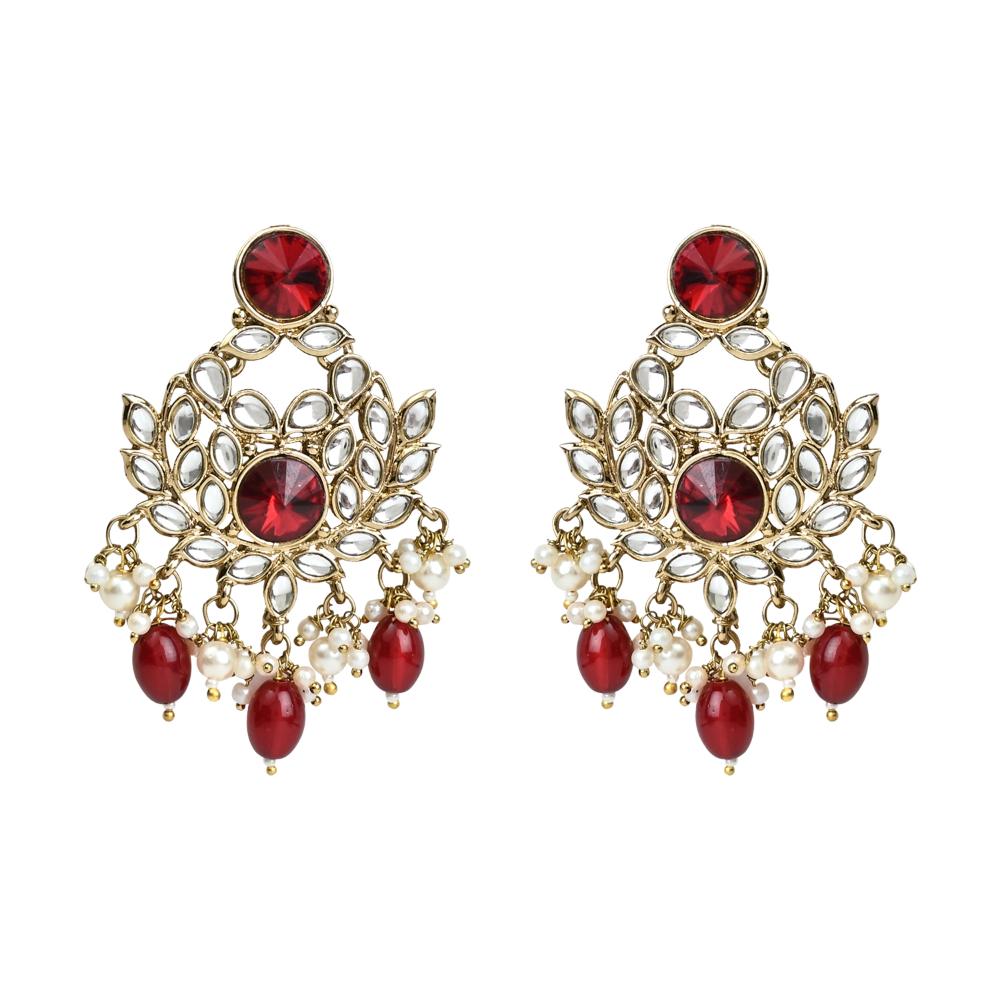 Etnico Gold Plated Traditional Kundan Pearl Drop Bridal Choker Necklace With Chandbali Earrings & Maang Tikka Jewellery Set For Women/Girls (K7258M)