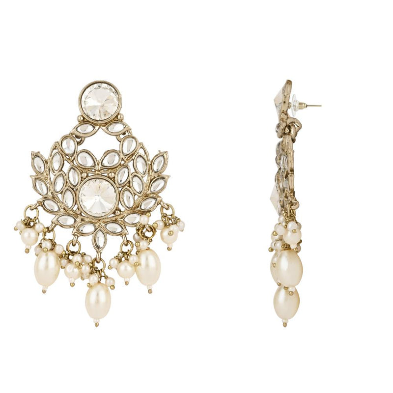 Etnico Gold Plated Traditional Kundan Pearl Drop Bridal Choker Necklace With Chandbali Earrings & Maang Tikka Jewellery Set For Women/Girls (K7258W)