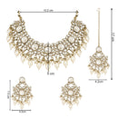 Etnico Gold Plated Traditional Kundan Pearl Drop Bridal Choker Necklace With Chandbali Earrings & Maang Tikka Jewellery Set For Women/Girls (K7258W)