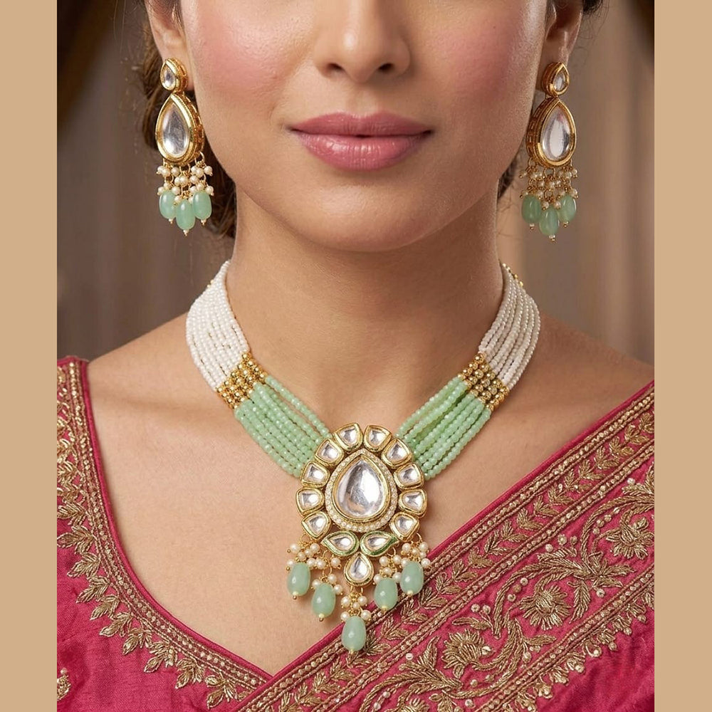 Knigght Angel Traditional Kundan Stone Pearl And Beads Necklace Set