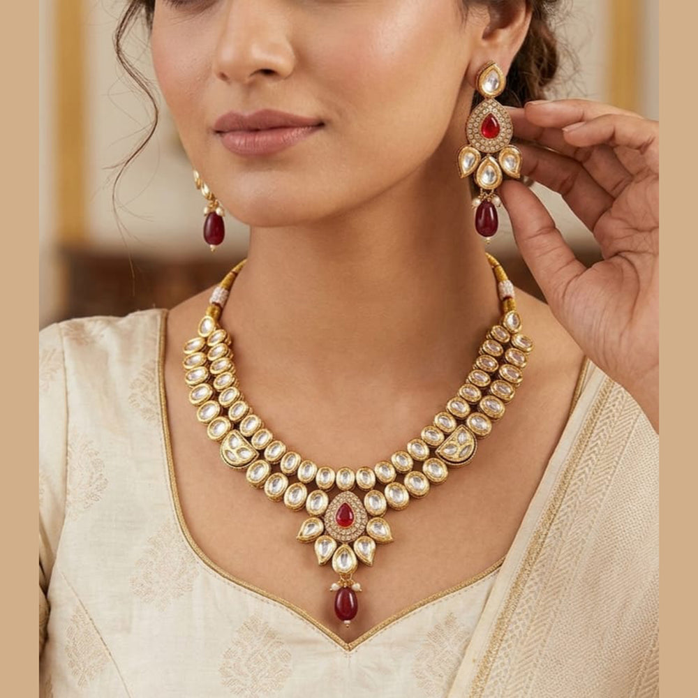 Knigght Angel Traditional Kundan Stone Pearl And Beads Necklace Set