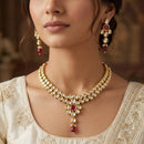 Knigght Angel Traditional Kundan Stone Pearl And Beads Necklace Set